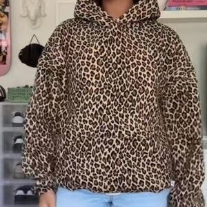Leopard Print Hoodie size small Y2k Streetwear 2000s Pullover Sweatshirt - NEW